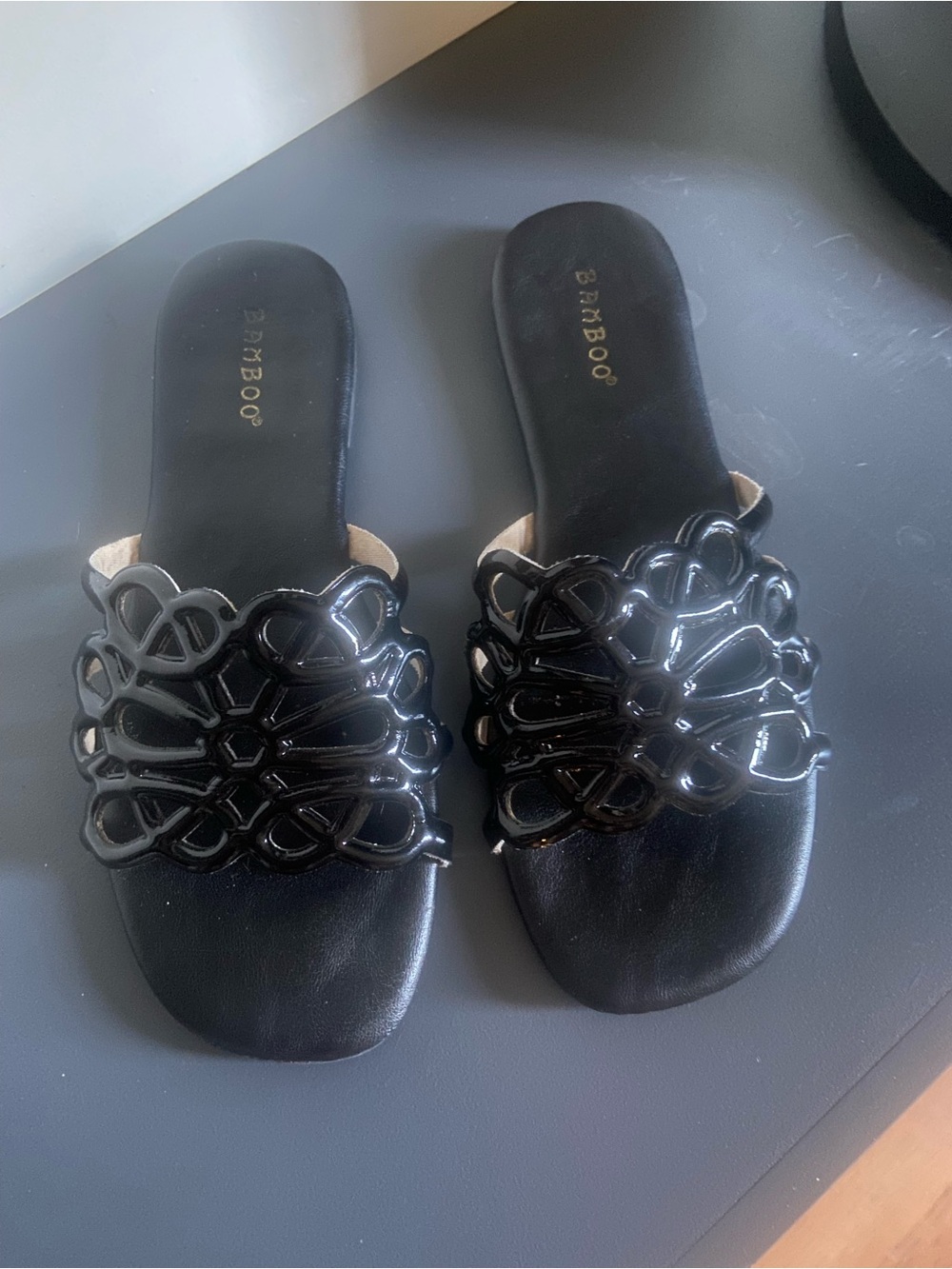 BAMBOO Black Decorative Slide Mules